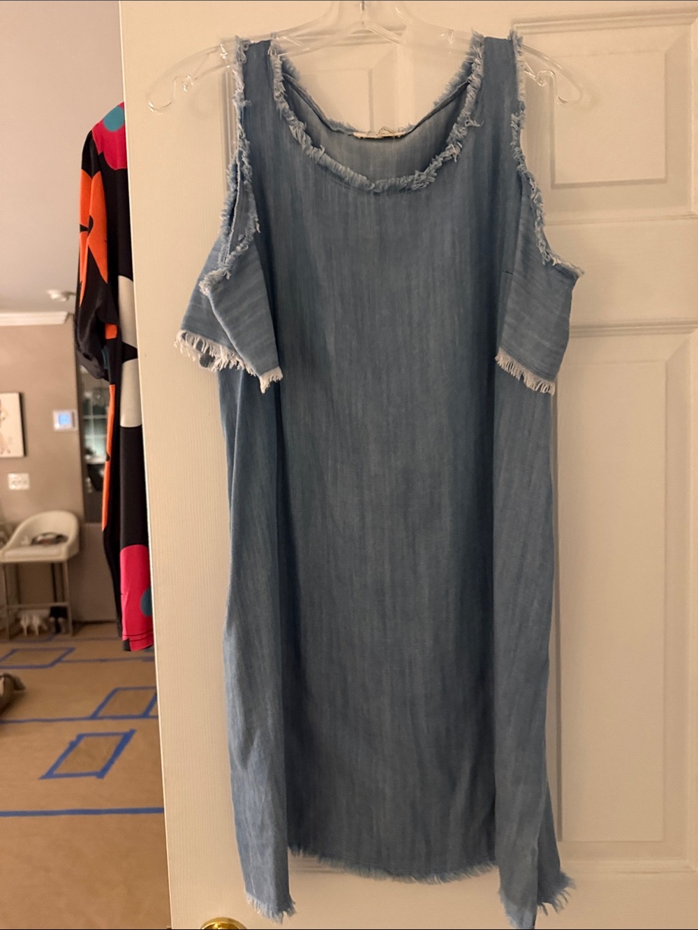 Elan Frayed Light Blue Denim Tunic